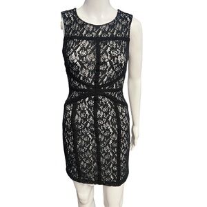Bisou Bisou Black and Cream Sheath Lace Mini Dress Sz. SM